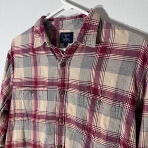 Men’s J Crew Flannel Long Sleeve- Long Back Muted Blue And Red